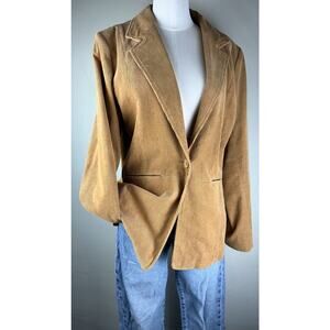 Denim & Co One Button Pinwale Corduroy Notch Collar Tan Jacket Medium Classic